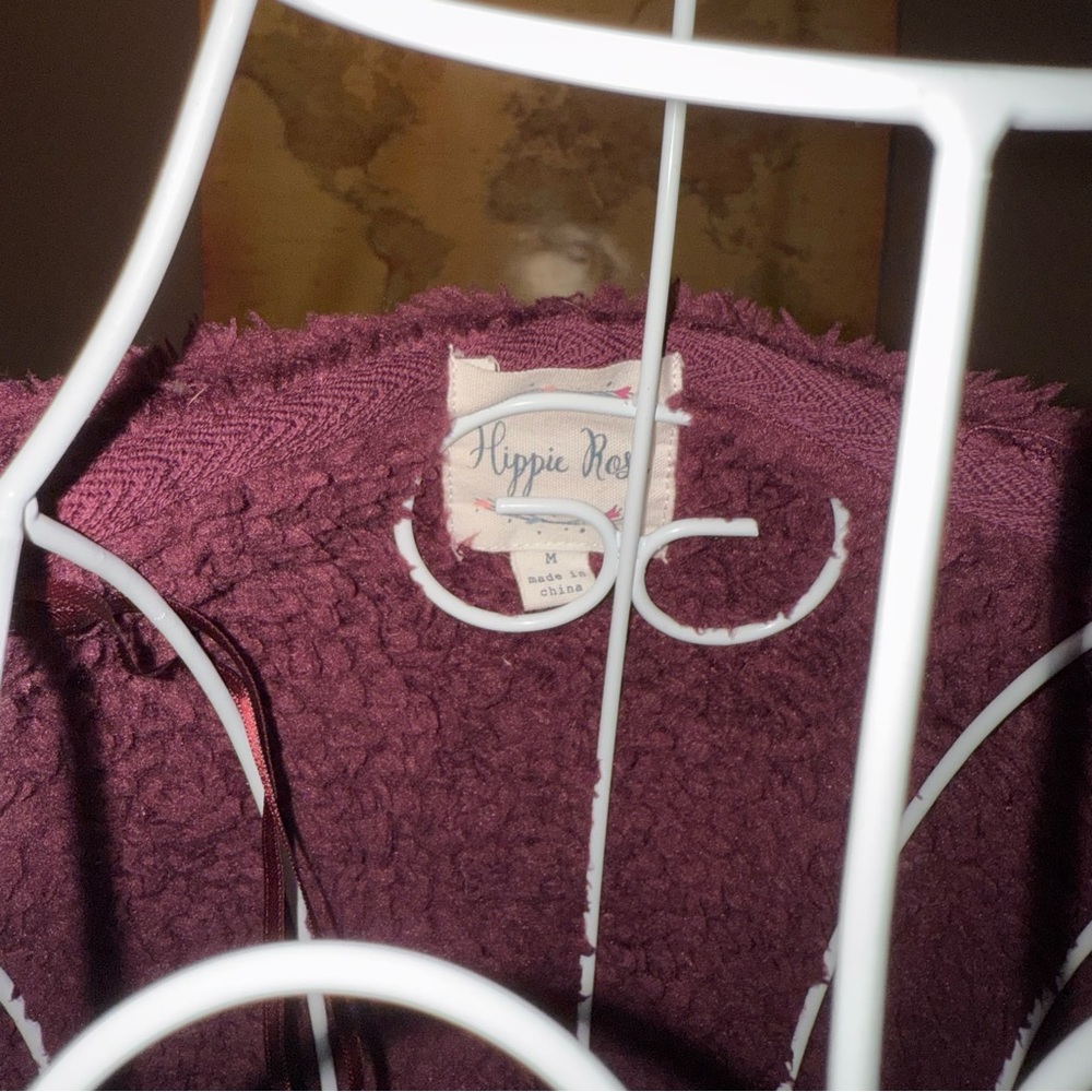 Hippie Rose Maroon Faux Fur Cardigan - Picture 3 of 4